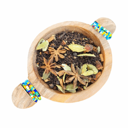 Masala Chai Loose Leaf presented in a wooden bowl